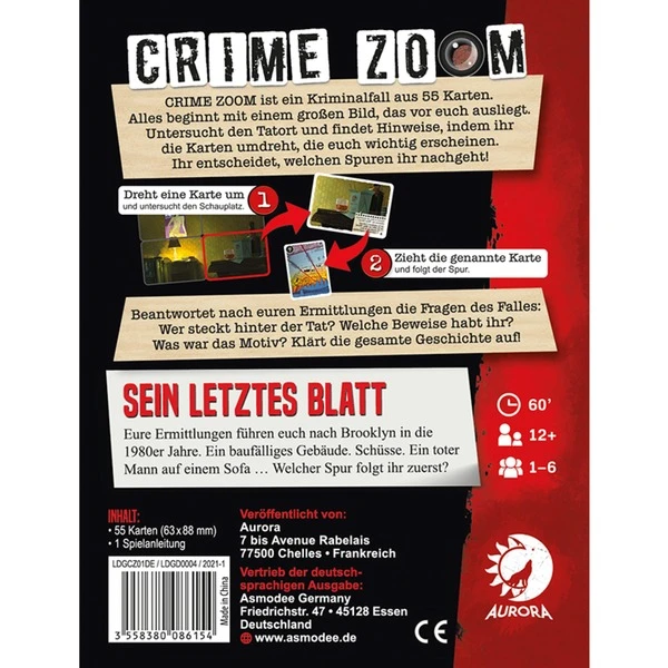 Asmodee Crime Zoom Fall 1: Sein Letztes Blatt, Kartenspiel 4 Asmodee Crime Zoom Fall 1: Sein Letztes Blatt, Kartenspiel – Bild 4