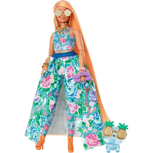 Mattel Barbie Extra Fancy Puppe Im Blauen Kleid Mit Blumenmuster – Bild 4